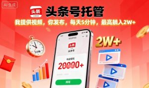 【头条号托管】我提供视频,你发布,每天5分钟,最高躺入2W+【揭秘】-互联网资源大全网