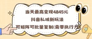 当天最高变现1k+，抖音私域新玩法，可矩阵可批量复制-互联网资源大全网