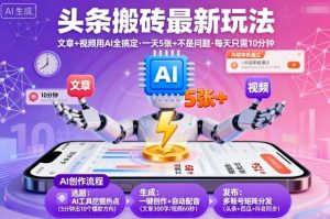头条搬砖最新玩法，文章+视频用AI全搞定，一天5张+不是问题，每天只需10分钟-互联网资源大全网
