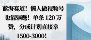 蓝海赛道,懒人做视频号也能躺挣,单条120W赞,分成计划直接拿1.5k,不用拍不用剪-互联网资源大全网