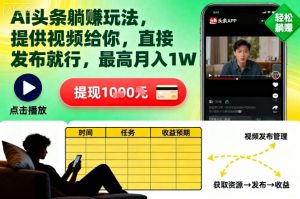 AI头条躺賺玩法,提供视频给你,直接发布就行,最高月入1W+【揭秘】-互联网资源大全网