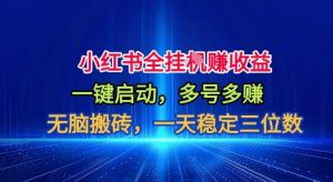 小红书全自动掘金项目，一键启动，无脑搬砖，一天稳定三位数【揭秘】-第一资源库