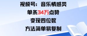 视频号分成计划新玩法：音乐情感类单条34W点赞，变现四位数，方法简单易复制-互联网资源大全网