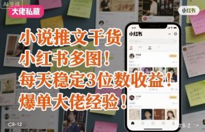 小说推文干货之小红书多图每天稳定3位数收益爆单大佬经验分享-互联网资源大全网