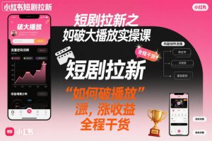 短剧拉新之小红书如何破大播放实操课，如何破播放，涨收益，全程干货-互联网资源大全网