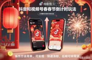 抖音和视频号,春节倒计时玩法,操作方法简单,可实现快速涨粉,后期可转带货-第一资源库