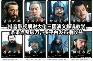 抖音影视解说大佬三国演义解说教学,条条点赞破万,多平台发布撸收益-第一资源库
